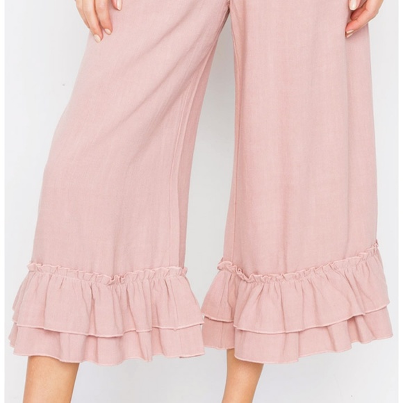 Last☝️Linen/Cotton Ruffle High Waist Culotte Pants - Picture 5 of 8